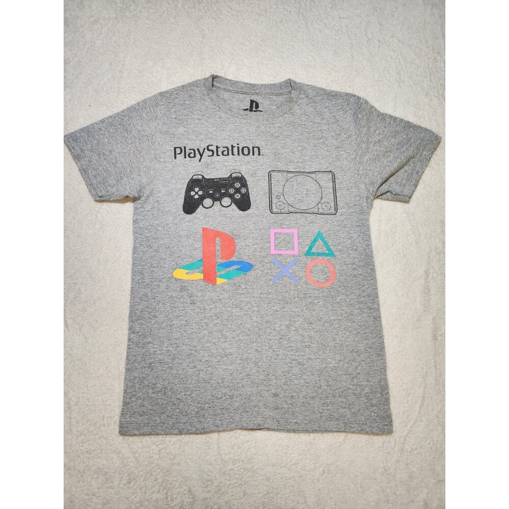 PlayStation Gray Short Sleeve Graphic T-Shirt Controller Symbols Logo 2020 YL